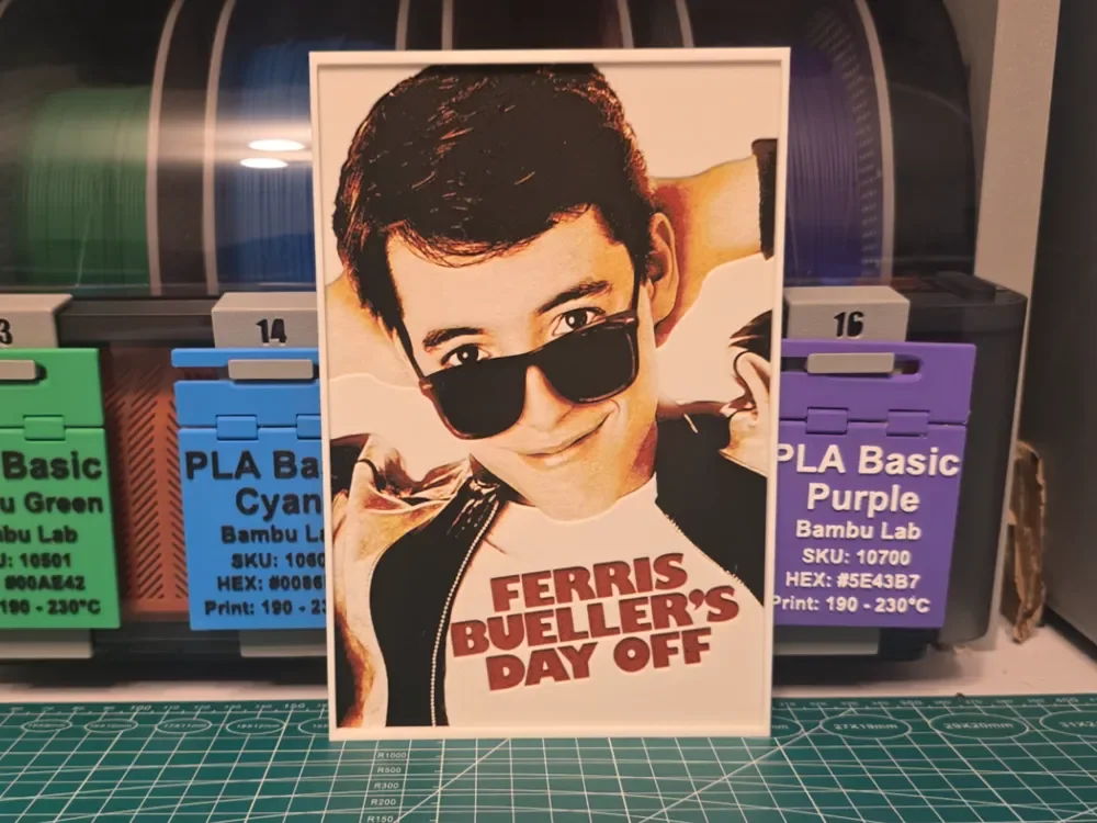 Ferris Bueller's Day Off Movie Poster - Hueforge by Lumpy3D HueForge model: Ferris Bueller's Day Off Movie Poster - Hueforge by Lumpy3D
