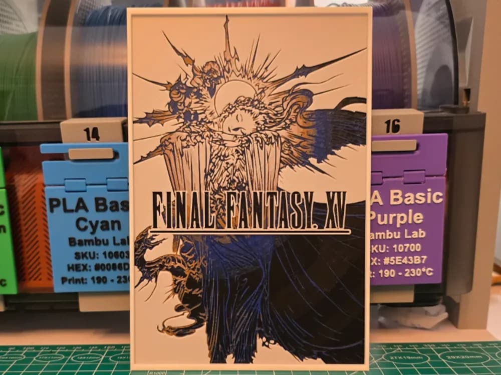 Final Fantasy XV Poster - Hueforge Art by Lumpy3D HueForge model: Final Fantasy XV Poster - Hueforge Art by Lumpy3D