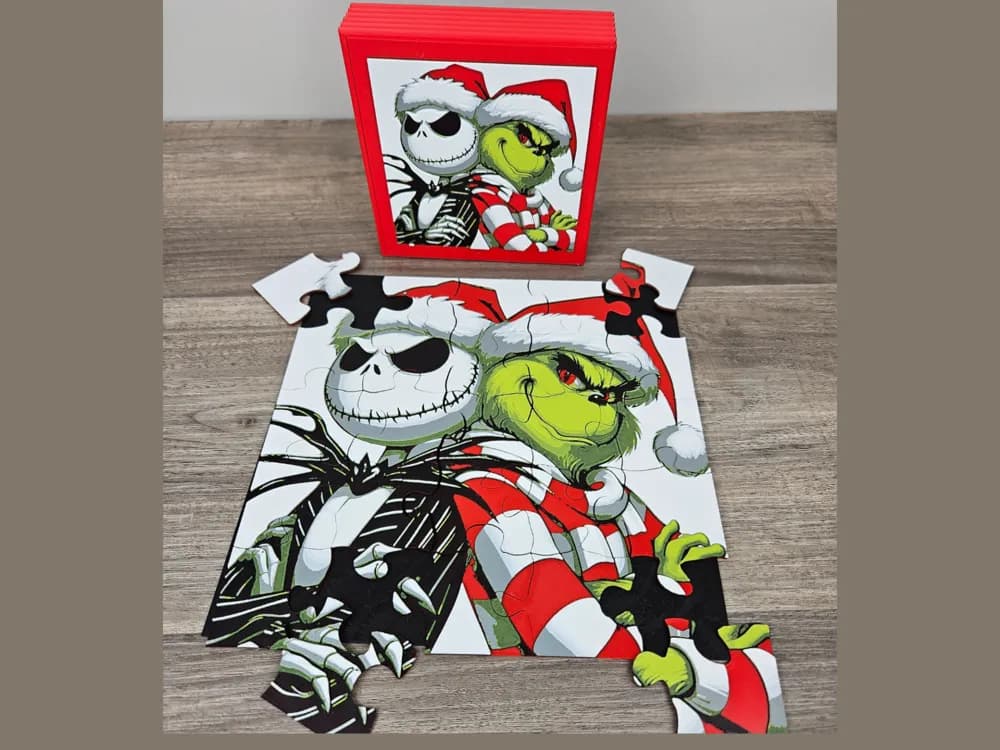 HueForge model: Puzzle - The Grinch and Jack Skellington by BusyKikiBee