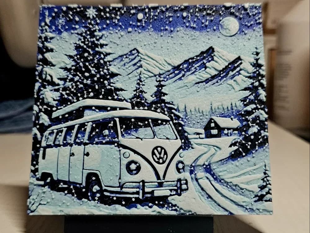 Christmas scenery VW Van by Mano's 3d_Art HueForge model: Christmas scenery VW Van by Mano's 3d_Art