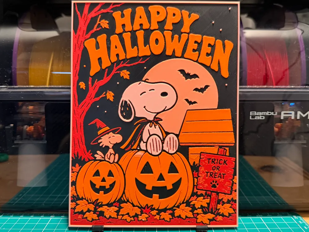 Snoopy Halloween Poster by liv_3d HueForge model: Snoopy Halloween Poster by liv_3d