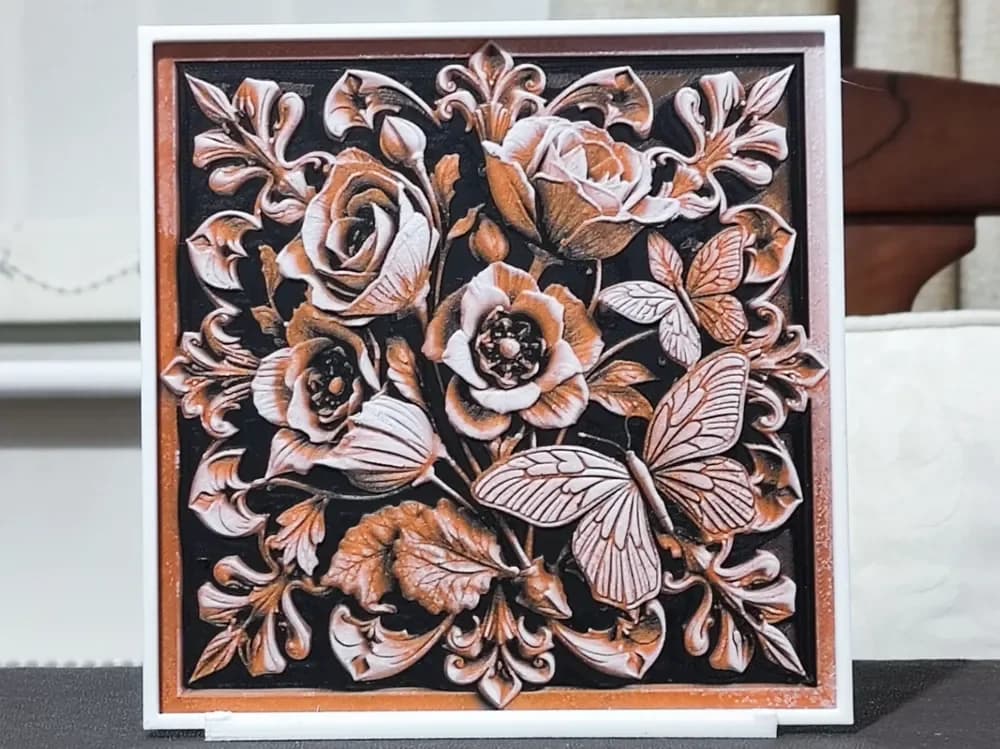 HueForge model: Wood Carving Flowers - HueForge 3 Color by BoDad