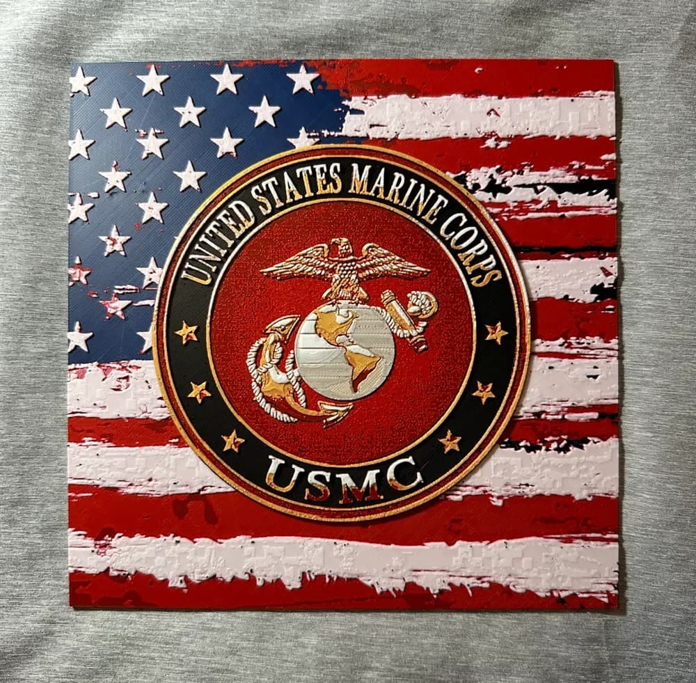 HueForge model: US Flag & USMC Logo Hueforge by Hey Ben