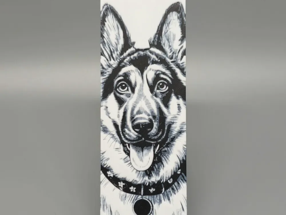 "Bookmark" Black&White Sketch of a German Shepherd by BLUSH Designs HueForge model: "Bookmark" Black&White Sketch of a German Shepherd by BLUSH Designs