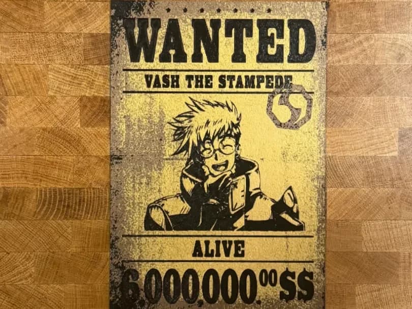 Trigun - Vash, The Stampede - Wanted by Pretty Okay Prints HueForge model: Trigun - Vash, The Stampede - Wanted by Pretty Okay Prints