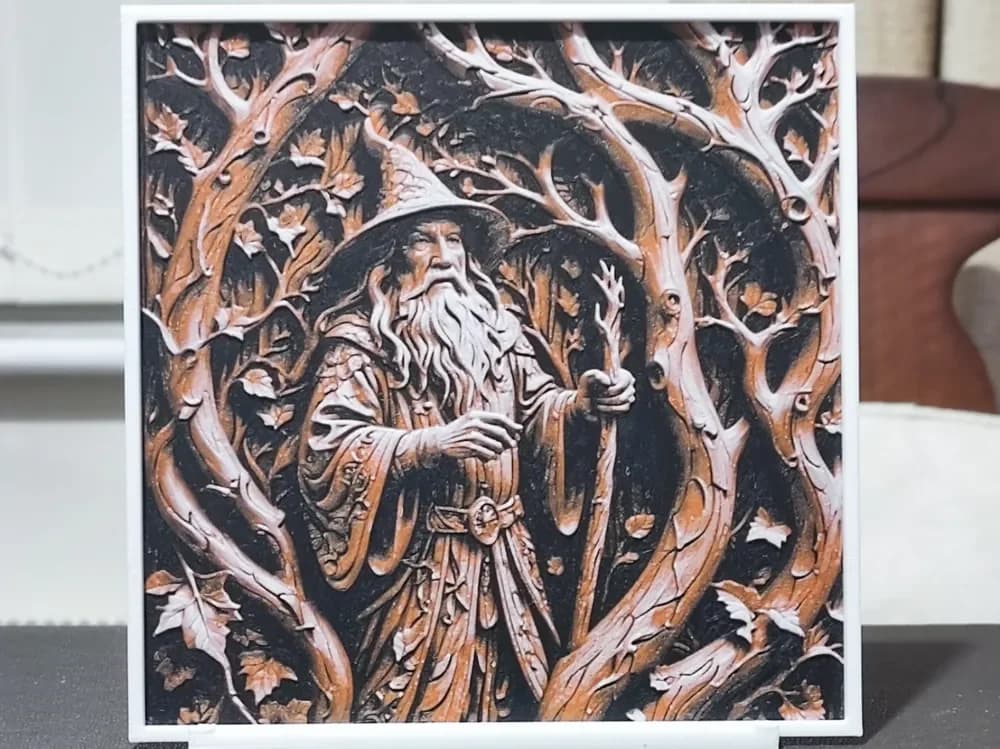 Wood Carving Wizard - HueForge 3 Color by BoDad HueForge model: Wood Carving Wizard - HueForge 3 Color by BoDad