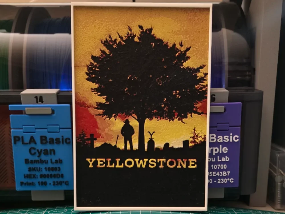 Yellowstone Poster - Hueforge Art by Lumpy3D HueForge model: Yellowstone Poster - Hueforge Art by Lumpy3D
