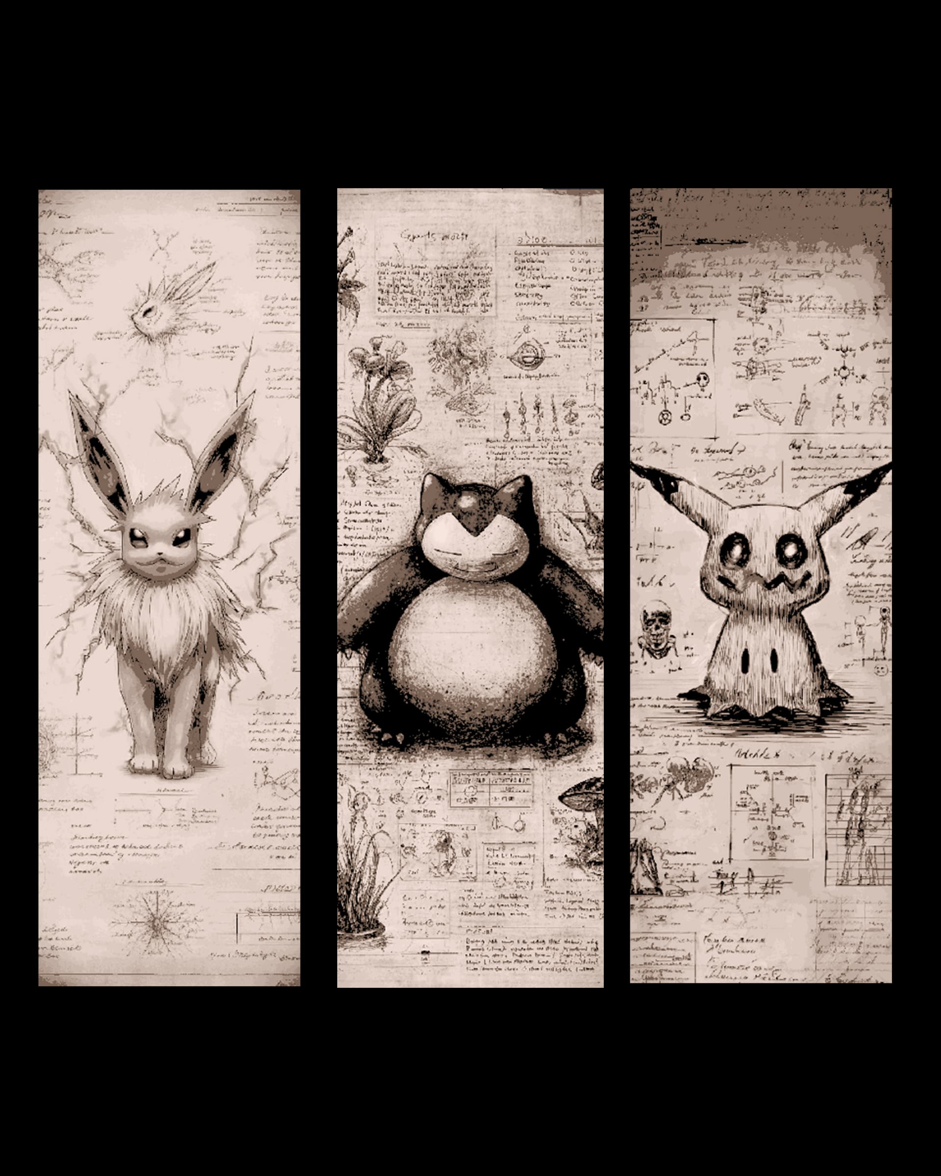 Fan Art Journal Pages of studies on Pokémon - Set of Bookmarks Fan Art Journal Pages of studies on Pokémon - Set of Bookmarks