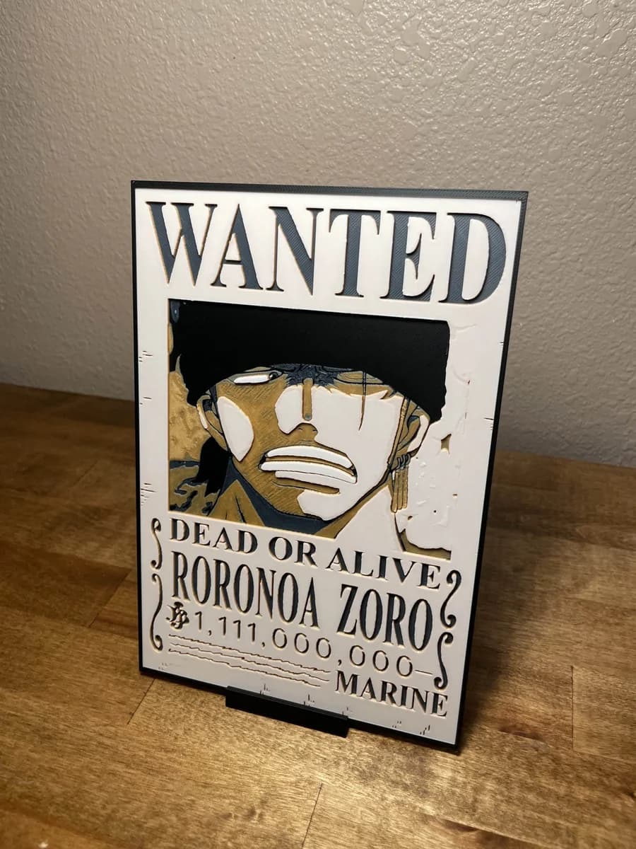 Zoro - Wanted Poster by Cloudy Nostalgia HueForge model: Zoro - Wanted Poster by Cloudy Nostalgia