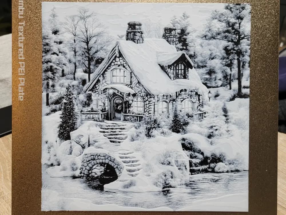 Cottage in Snowy Forest 3 - House Hueforge by Vincent111 HueForge model: Cottage in Snowy Forest 3 - House Hueforge by Vincent111