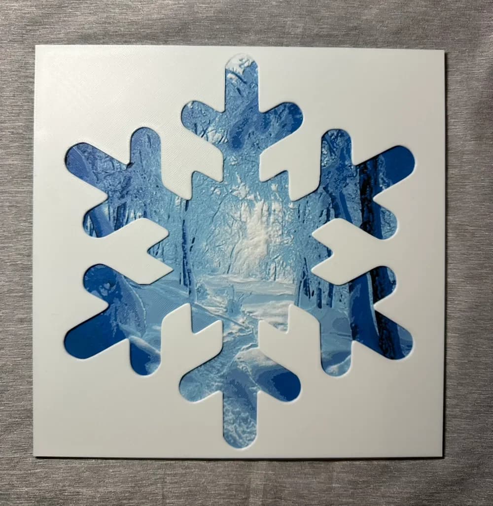 HueForge model: Snowy Forest Snowflake Hueforge by Hey Ben