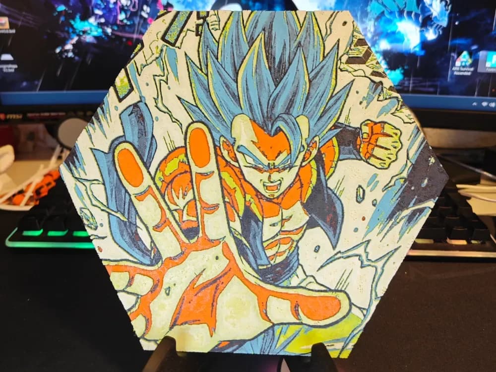 Hueforge Gogeta Dragon Ball Super honeycomb style by JGz3DMaker HueForge model: Hueforge Gogeta Dragon Ball Super honeycomb style by JGz3DMaker