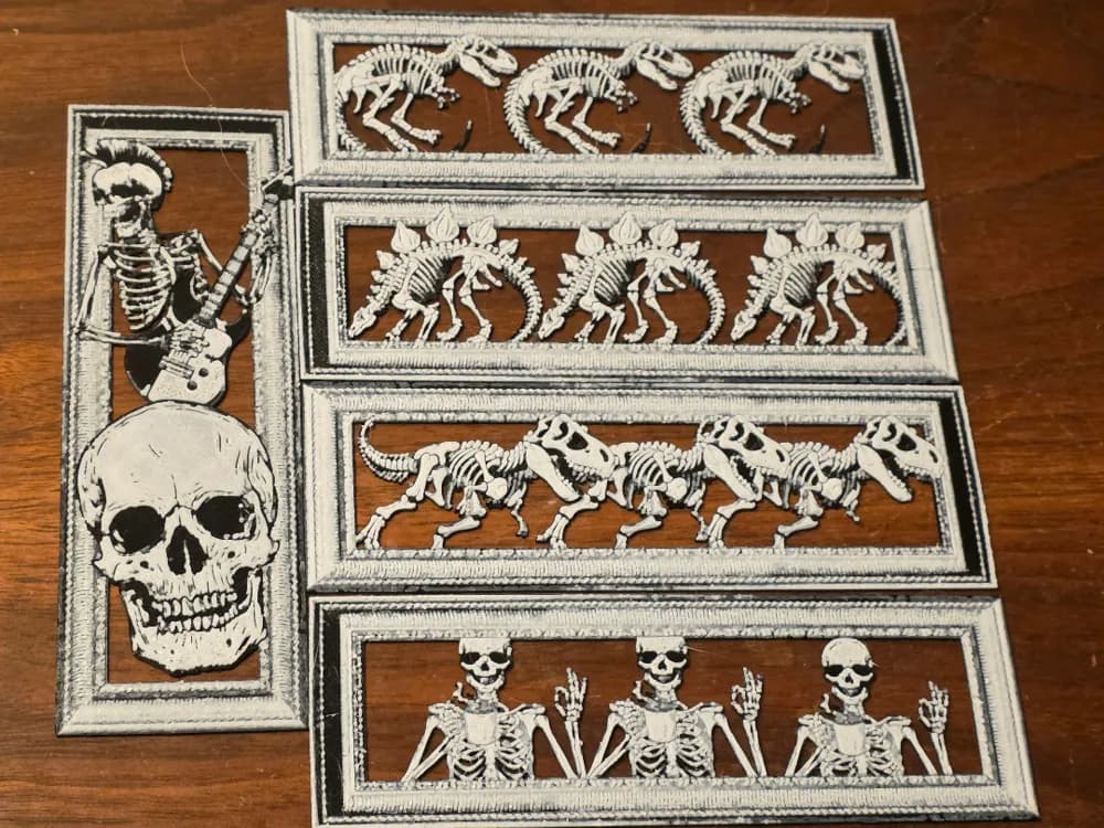 Framed Skeleton Bookmarks Set of 6 Black/White by AirMechDesigns HueForge model: Framed Skeleton Bookmarks Set of 6 Black/White by AirMechDesigns