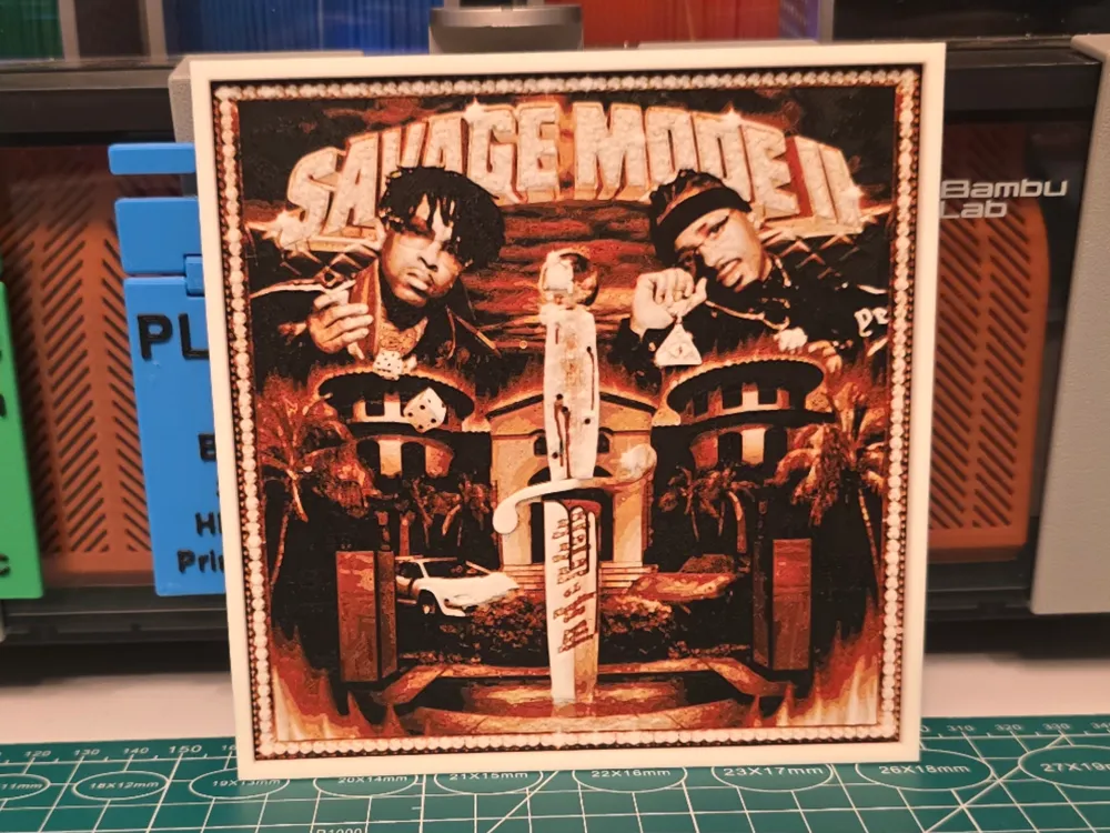 21 Savage and Metro Boomin "Savage Mode II" Poster by Lumpy3D HueForge model: 21 Savage and Metro Boomin "Savage Mode II" Poster by Lumpy3D