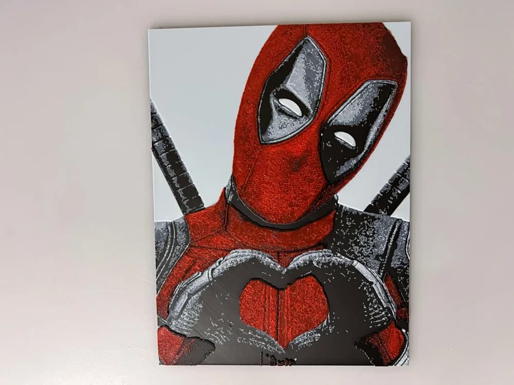 Deadpool I Heart Pose by 3djd HueForge model: Deadpool I Heart Pose by 3djd