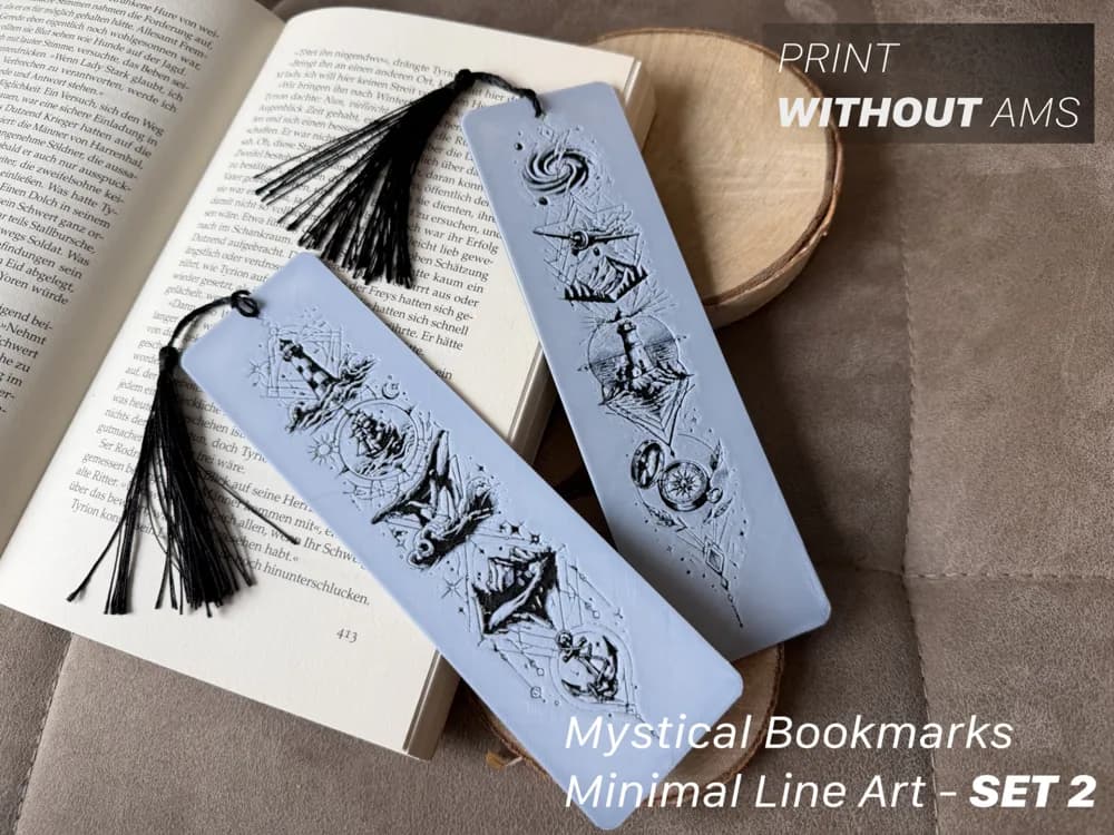 Mystical Bookmarks – Set 2| Minimal Line Art by Loupes HueForge model: Mystical Bookmarks – Set 2| Minimal Line Art by Loupes