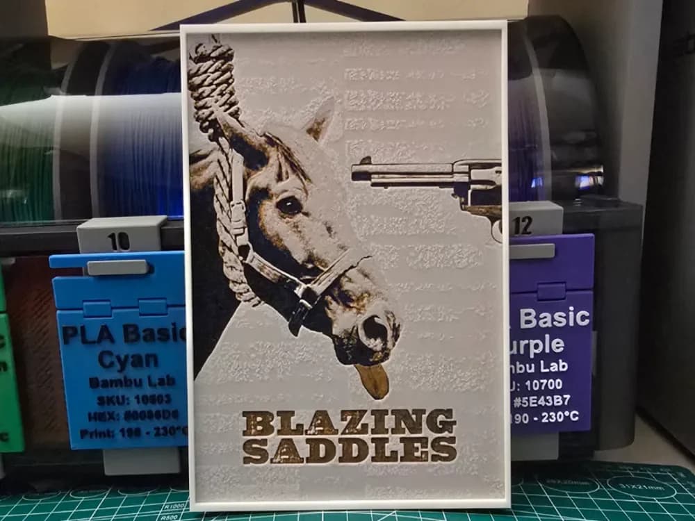 Blazing Saddles Movie Poster - Hueforge Art by Lumpy3D HueForge model: Blazing Saddles Movie Poster - Hueforge Art by Lumpy3D