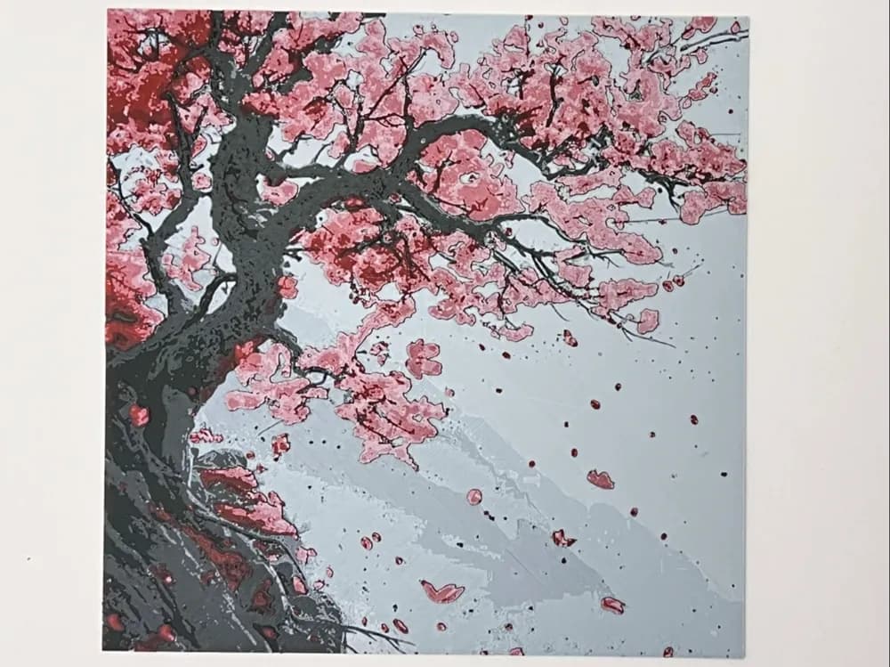 Cherry Blossoms Mountainside by 3djd HueForge model: Cherry Blossoms Mountainside by 3djd
