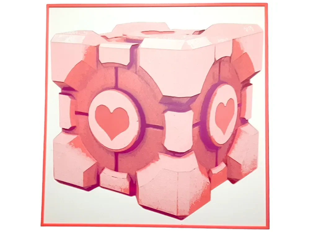 HueForge model: Portal Weighted Companion Cube Hueforge Pink by Elsie Moonshadow