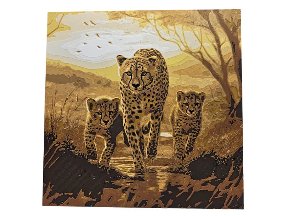 HueForge model: Cheetah Mama and Cubs by BusyKikiBee