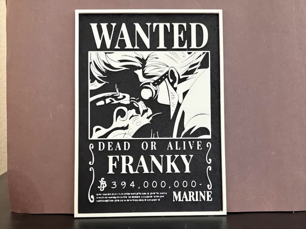 Franky Wanted Poster - One Piece Hueforge by Estiv HueForge model: Franky Wanted Poster - One Piece Hueforge by Estiv