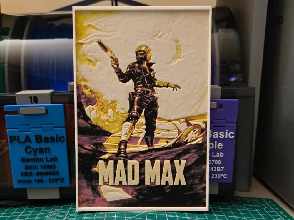 Mad Max Movie Poster - Hueforge Art by Lumpy3D HueForge model: Mad Max Movie Poster - Hueforge Art by Lumpy3D