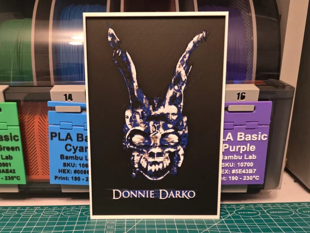 Donnie Darko Movie Poster V2 - Hueforge Art by Lumpy3D HueForge model: Donnie Darko Movie Poster V2 - Hueforge Art by Lumpy3D