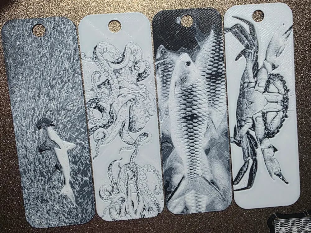 Ocean Creatures Hueforge Bookmark Set of 4 by AirMechDesigns HueForge model: Ocean Creatures Hueforge Bookmark Set of 4 by AirMechDesigns