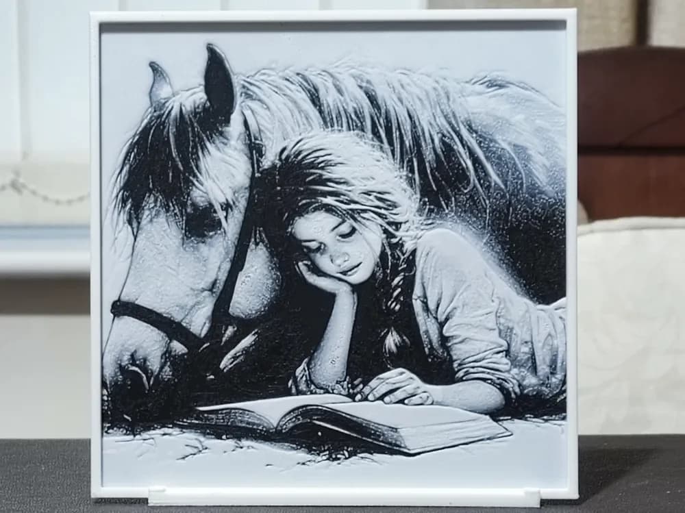 A Girl & Her Pony - HueForge 2 Color by BoDad HueForge model: A Girl & Her Pony - HueForge 2 Color by BoDad