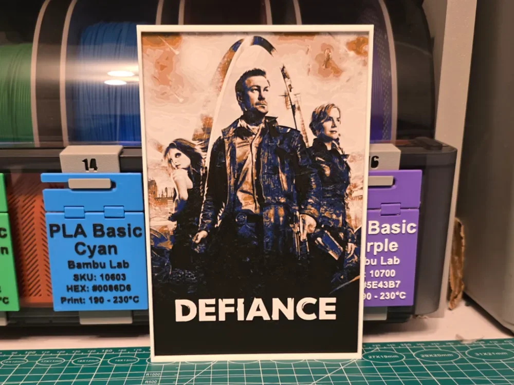 Defiance Series Poster - Hueforge Art by Lumpy3D HueForge model: Defiance Series Poster - Hueforge Art by Lumpy3D