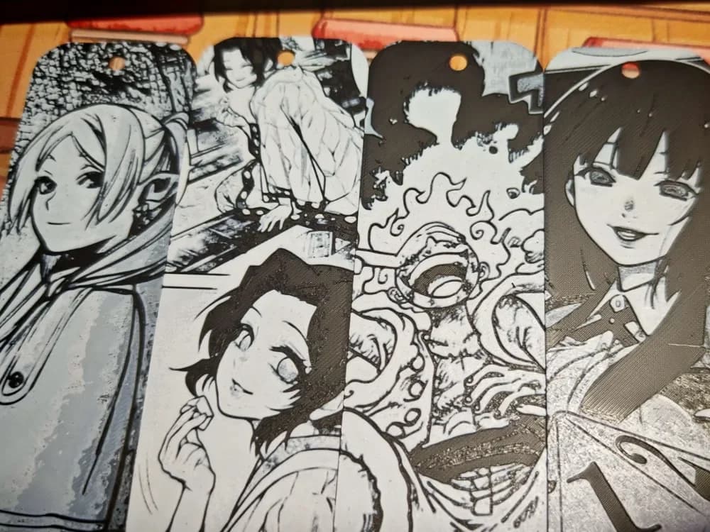 4 pack bookmark - Frieren, Kocho, Luffy, Yumeko by bzz999 HueForge model: 4 pack bookmark - Frieren, Kocho, Luffy, Yumeko by bzz999