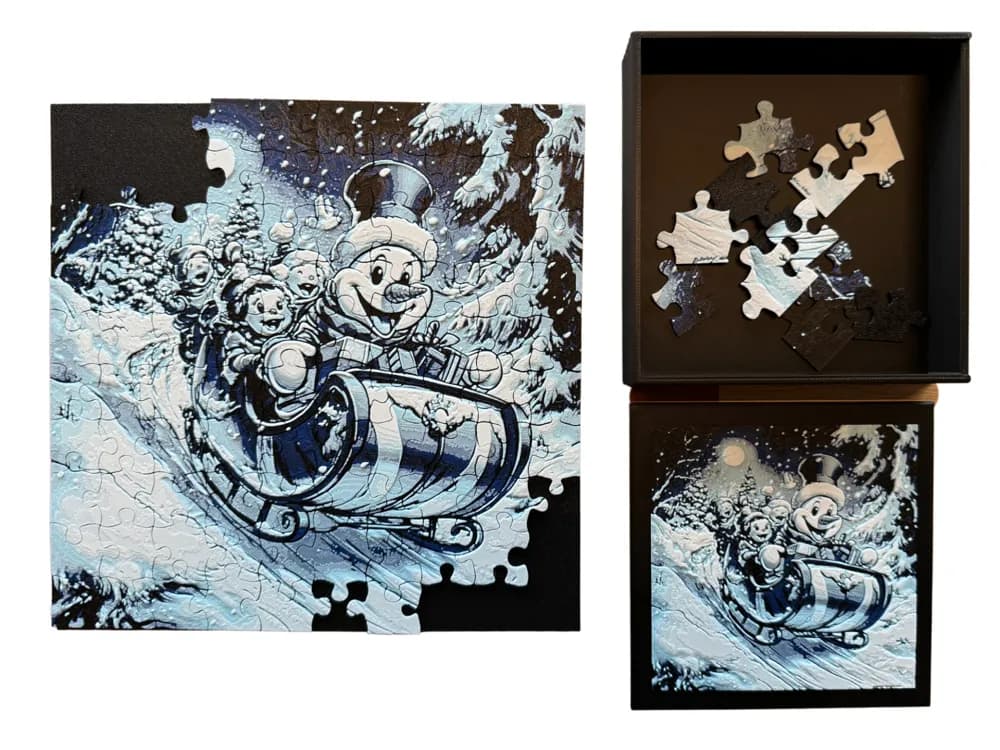 Frosty the Snowman - Sledding - Puzzle & Box Lid by Canadian Gamer HueForge model: Frosty the Snowman - Sledding - Puzzle & Box Lid by Canadian Gamer