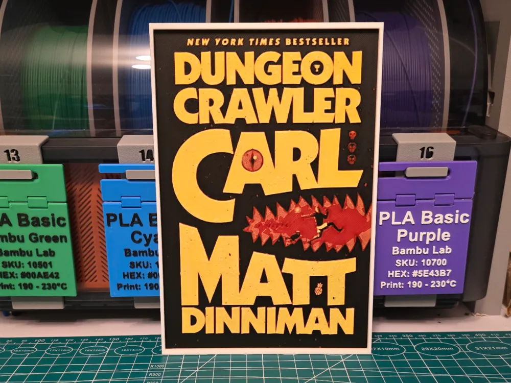 Dungeon Crawler Carl Novel Poster - Hueforge Art by Lumpy3D HueForge model: Dungeon Crawler Carl Novel Poster - Hueforge Art by Lumpy3D