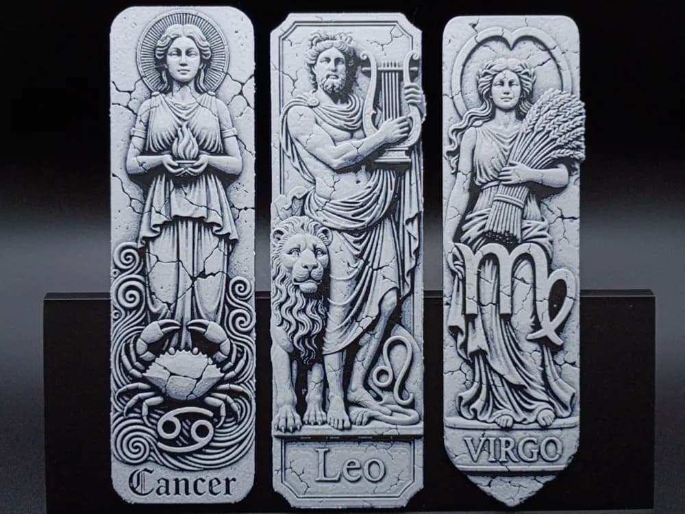 Astrology - Cancer, Leo, Virgo Bookmark by 3djd HueForge model: Astrology - Cancer, Leo, Virgo Bookmark by 3djd