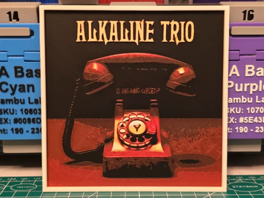 Alkaline Trio "Is This Thing Cursed?" Album Art by Lumpy3D HueForge model: Alkaline Trio "Is This Thing Cursed?" Album Art by Lumpy3D