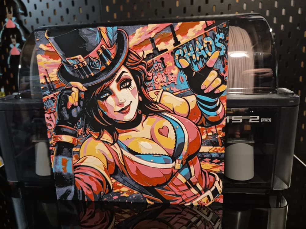 Borderlands Moxxi Electric Sunset HueForge by Glitch Kitten HueForge model: Borderlands Moxxi Electric Sunset HueForge by Glitch Kitten