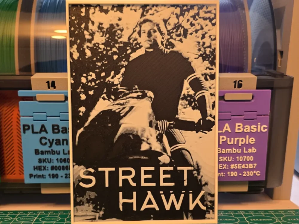 Street Hawk Poster - Hueforge Art by Lumpy3D HueForge model: Street Hawk Poster - Hueforge Art by Lumpy3D