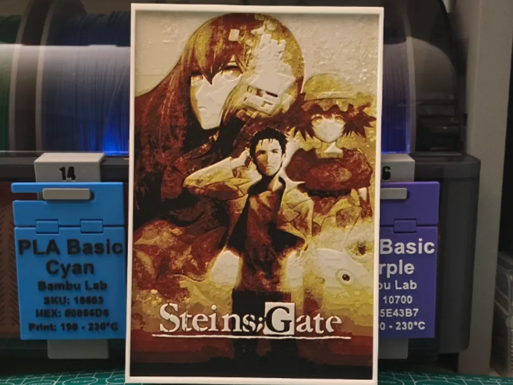 Steins;Gate Poster - Hueforge Art by Lumpy3D HueForge model: Steins;Gate Poster - Hueforge Art by Lumpy3D