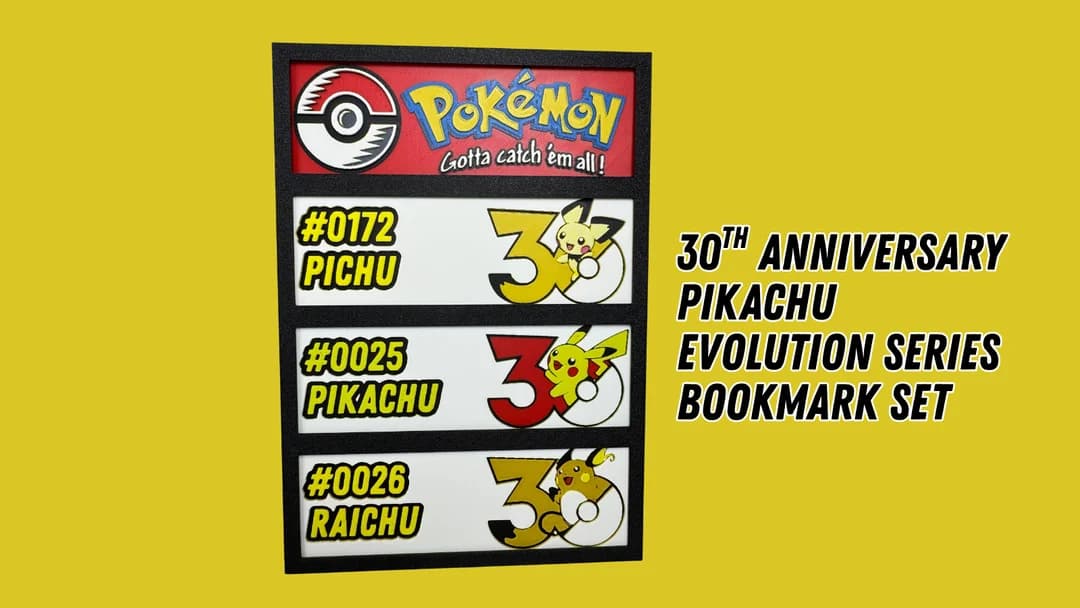 Pikachu Evolution Series - Pokemon 30th Anniversary - Bookmark Set by Canadian Gamer HueForge model: Pikachu Evolution Series - Pokemon 30th Anniversary - Bookmark Set by Canadian Gamer