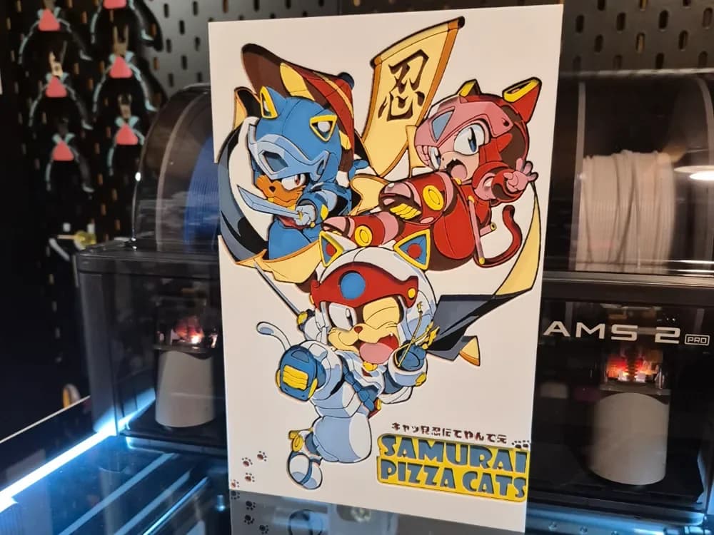 Samurai Pizza Cats - Hueforge by Glitch Kitten HueForge model: Samurai Pizza Cats - Hueforge by Glitch Kitten