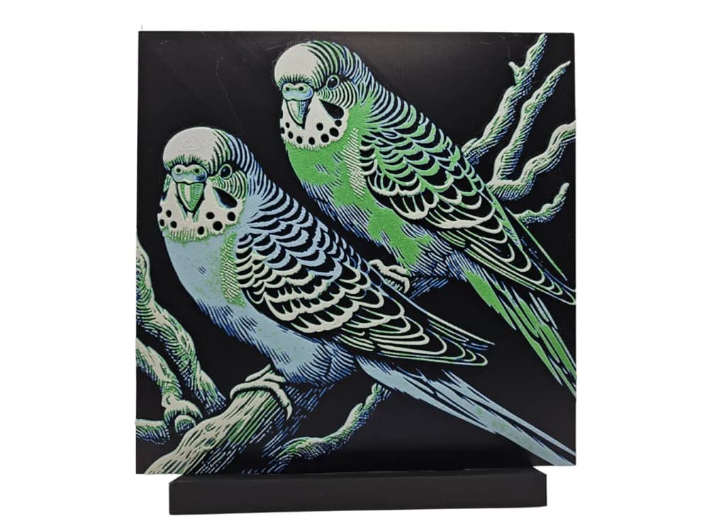 HueForge model: Budgie Duo by BusyKikiBee