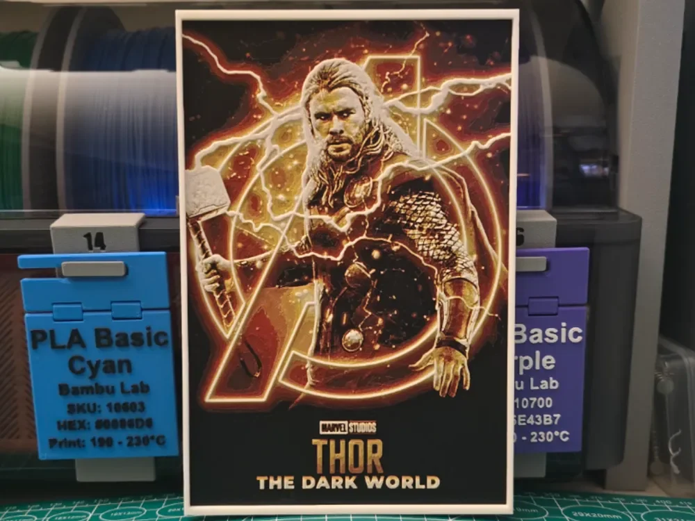 Thor: The Dark World Movie Poster - Hueforge Art by Lumpy3D HueForge model: Thor: The Dark World Movie Poster - Hueforge Art by Lumpy3D