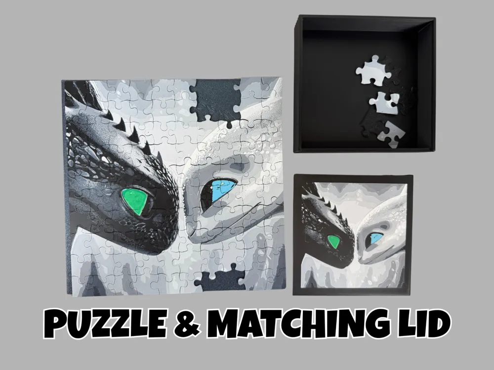 HueForge model: Toothless and Light Fury - Puzzle and Matching Lid by Canadian Gamer