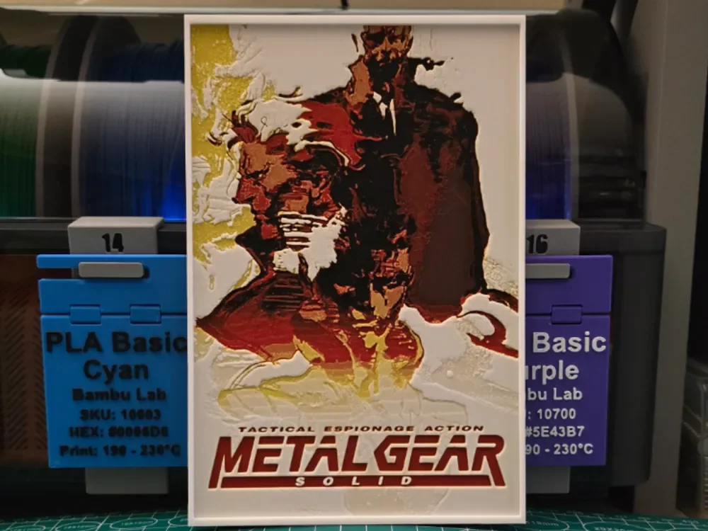 Metal Gear Solid Poster - Hueforge Art by Lumpy3D HueForge model: Metal Gear Solid Poster - Hueforge Art by Lumpy3D