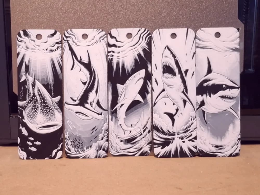 Set of 5 shark bookmarks by 3dGlow HueForge model: Set of 5 shark bookmarks by 3dGlow