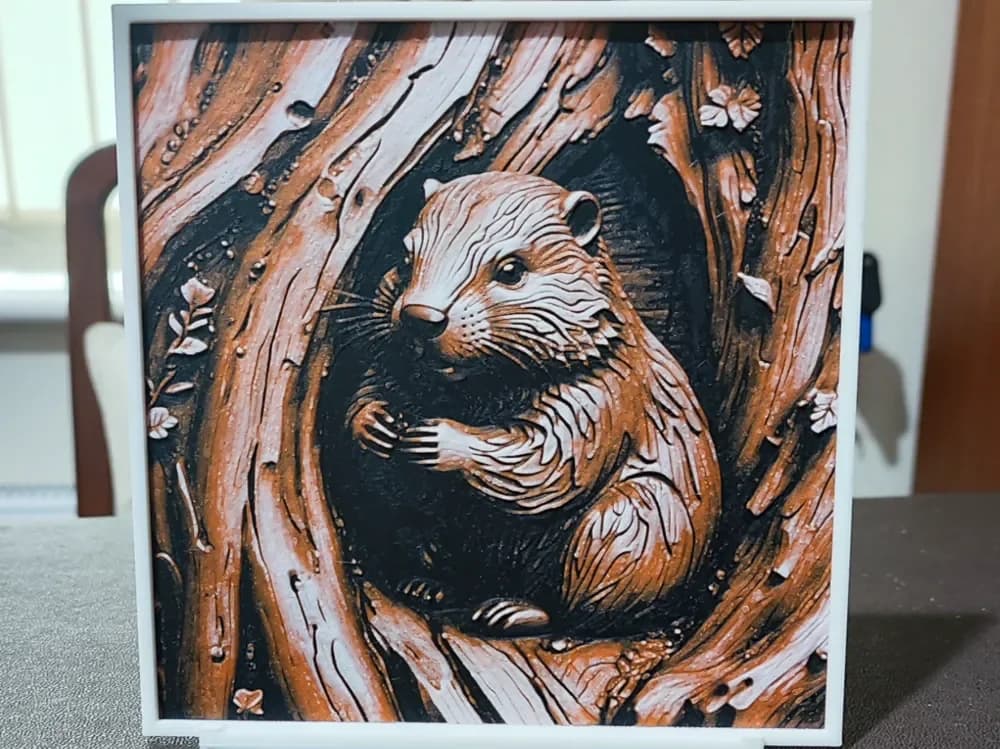 Wood Carving Beaver - HueForge 3 Color by BoDad HueForge model: Wood Carving Beaver - HueForge 3 Color by BoDad