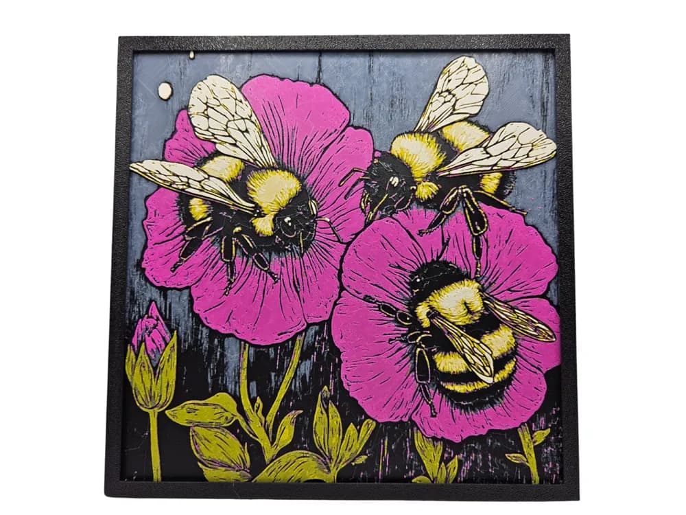 HueForge model: Bees on Petunias by BusyKikiBee