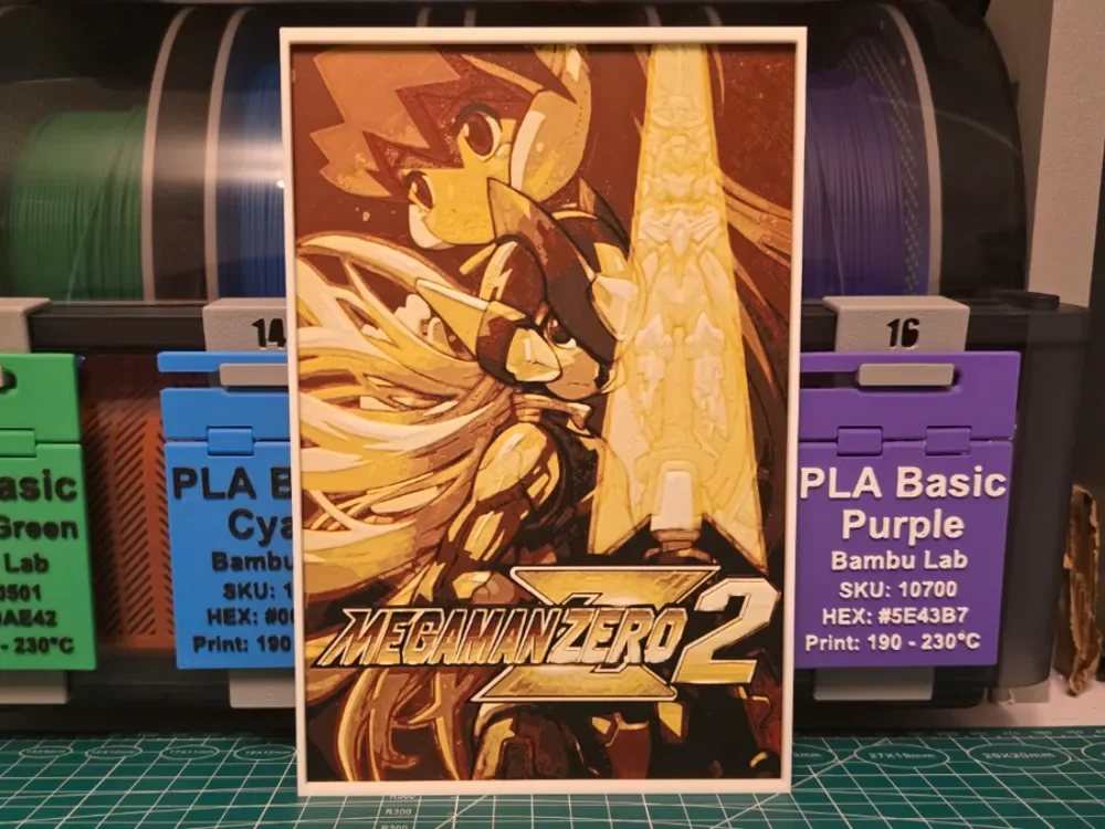 Mega Man Zero 2 Game Poster - Hueforge Art by Lumpy3D HueForge model: Mega Man Zero 2 Game Poster - Hueforge Art by Lumpy3D