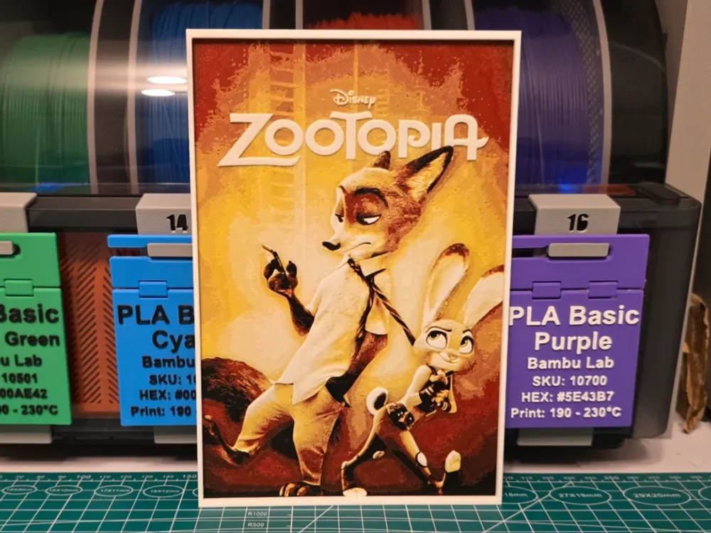 Zootopia Movie Poster - Hueforge Art by Lumpy3D HueForge model: Zootopia Movie Poster - Hueforge Art by Lumpy3D