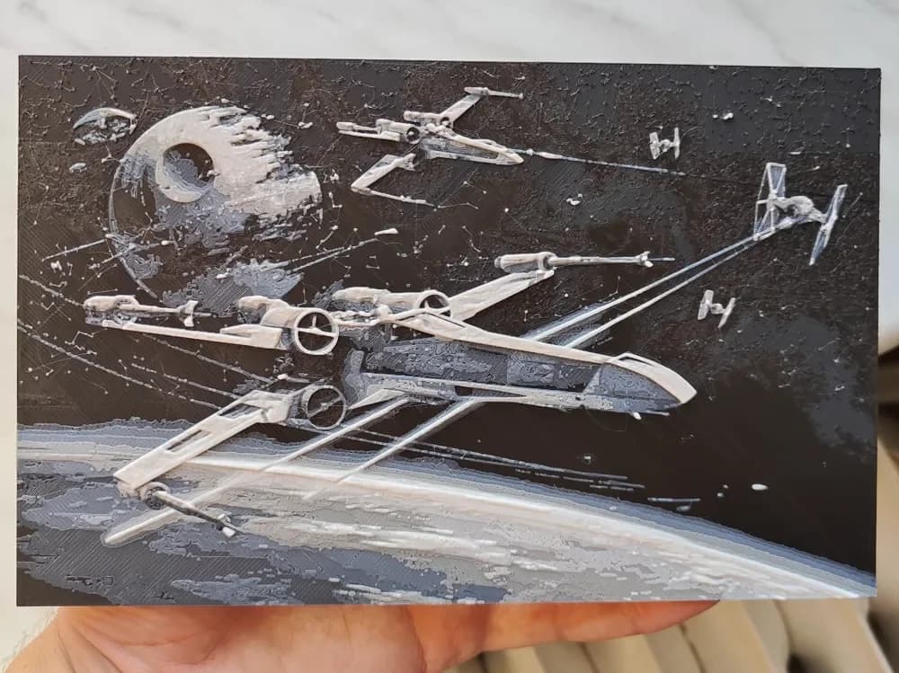 X-Wing in battle - Hueforge by BeaN HueForge model: X-Wing in battle - Hueforge by BeaN